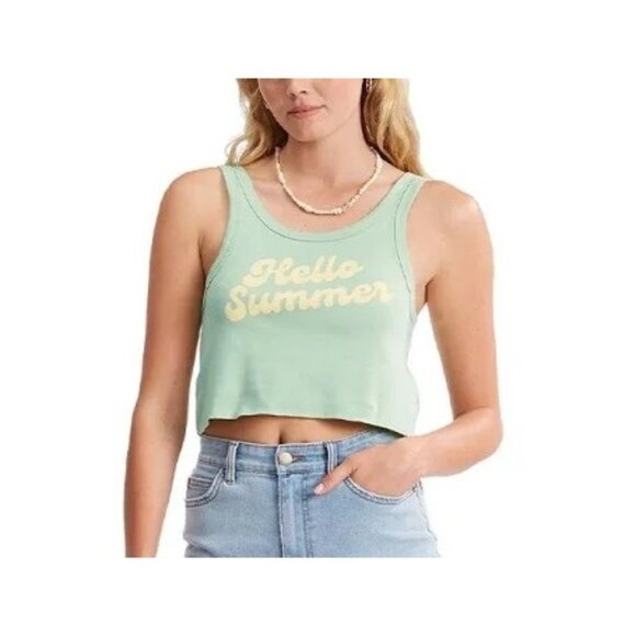 BILLABONG Hello Summer Crop Tank Top Sz S Mint Green Yellow Graphic 100% Cotton - Picture 4 of 12